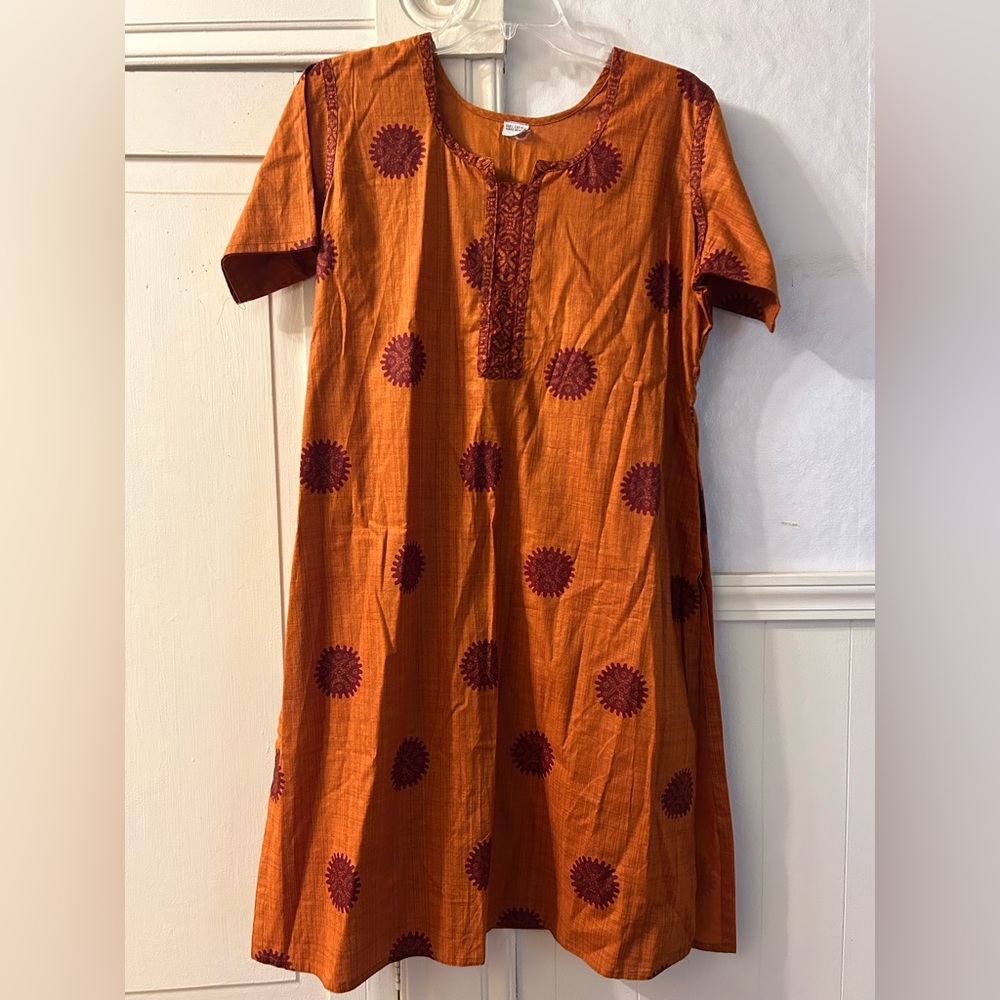Burnt Orange Lightweight Cotton Dress/Tunic made in India